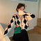 Cardigan Tejido Cuadros 3D Cuello V Manga Larga Oversized