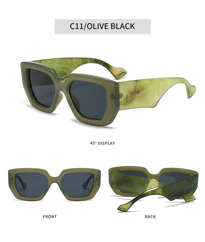 Beige square frame sunglasses with dark gray lenses, featuring a thick, fashion-forward design. - Image 42