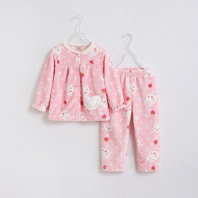 Pink flannel girls' pajamas with seashell and starfish patterns, featuring a button-up top and matching pants. - Image 7