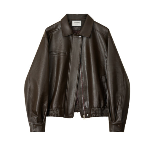 Chaqueta de Cuero Marrón Clásica - Estilo Otoñal Trendy