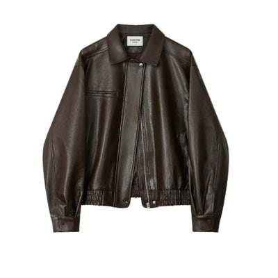 Chaqueta de Cuero Marrón Clásica - Estilo Otoñal Trendy