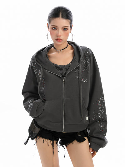 Cardigan con Capucha y Strass para Mujer - Sudadera Brillante con Cierre - Image 5