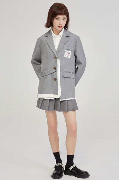 Blazer Gris Universitario para Mujer con Detalles de Contraste - Diseño Casual Sofisticado - Image 9
