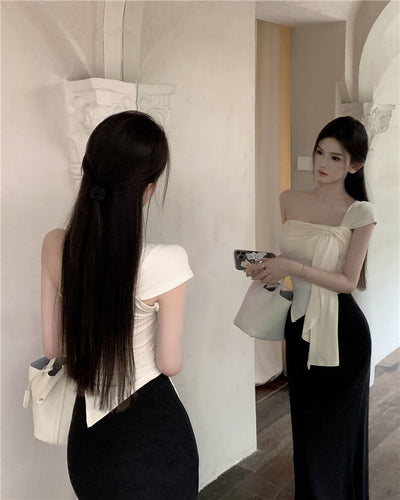 Blusa Crop Asimétrica Escote Frío Estilo Atrevido para Mujer - Image 19