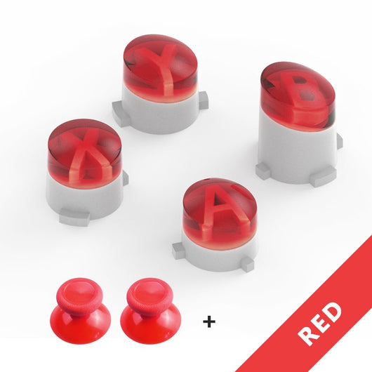 Orange ABXY bullet button replacements and two matching mushroom head thumbstick caps for Xbox One gamepad. - Image 15