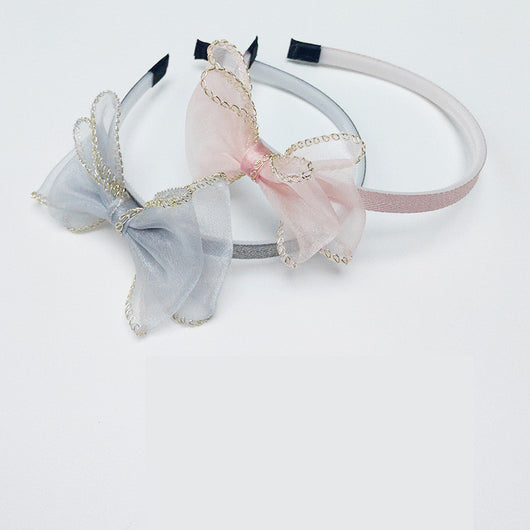 Diadema Infantil de Malla con Borde Dorado y Moño - Image 3