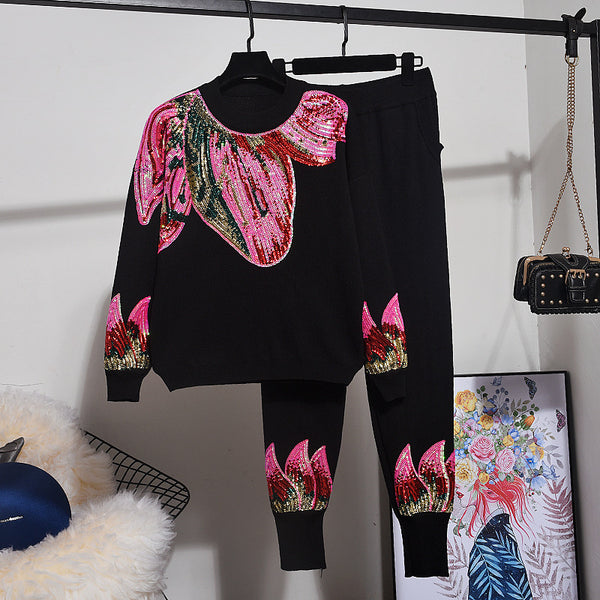 Traje Suelto de Lentejuelas con Abrigo y Pantalón Oversized