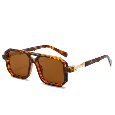 Black octagonal sunglasses with dark gray lenses and gold-colored temple accents, suitable for fashion wear. - Image 6