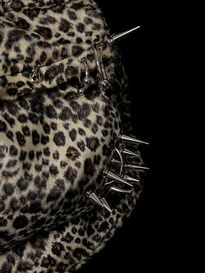 Mochila Punk Estampado Leopardo con Tachuelas - Diseño Europeo Americano Negro - Image 6