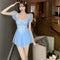Vestido Net Yarn Cuello Cuadrado Falda A-Line - Diseño Moderno y Sexy