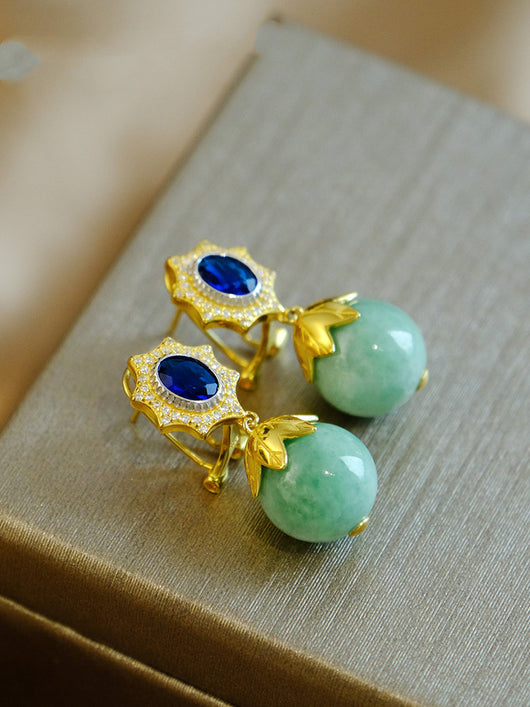 Aretes de Jade Retro Francés en Plata de Ley Natural - Image 5