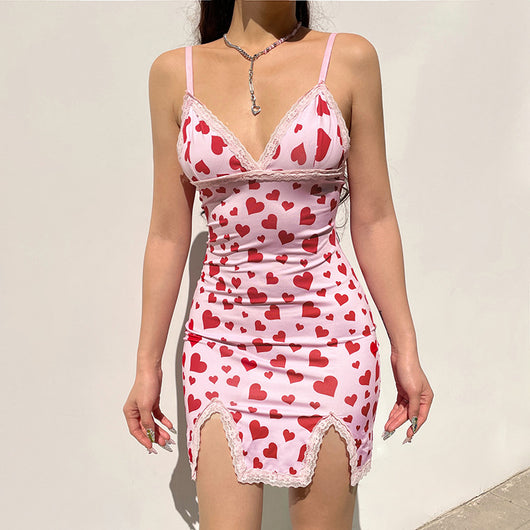 Vestido Suspenso con Estampado de Corazón Durazno Rejuvenecedor - Image 9