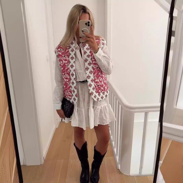 Chaleco Acolchado de Algodón con Estampado Street y Costuras Decorativas