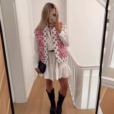 Chaleco Acolchado de Algodón con Estampado Street y Costuras Decorativas