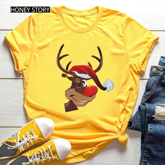 Playera Navideña Roja para Parejas - Diseño Reno y Santa - Image 26