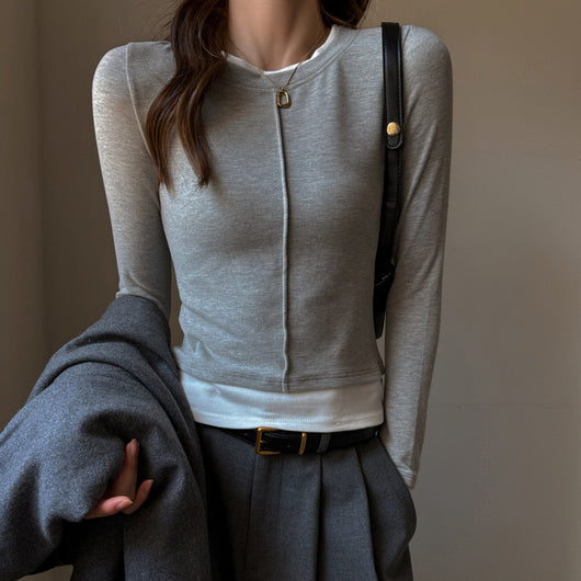 Blusa Elegante Cuello Redondo Falso Dos Cuerpos Premium para Mujer