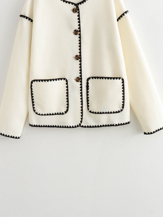 Chaqueta de Lana Elegante con Detalles de Bolsillos y Combinación de Colores Europeo-Americana - Image 8