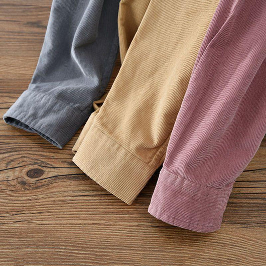 Camisa de Pana Manga Larga Estilo Japonés para Hombre - Colores Sólidos Primavera Otoño - Image 5