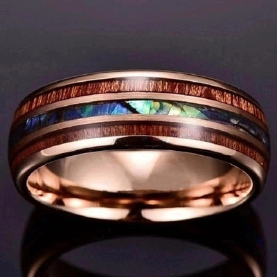 Anillo de Acero Inoxidable Dorado Rosa para Hombre con Triple Surco 8mm