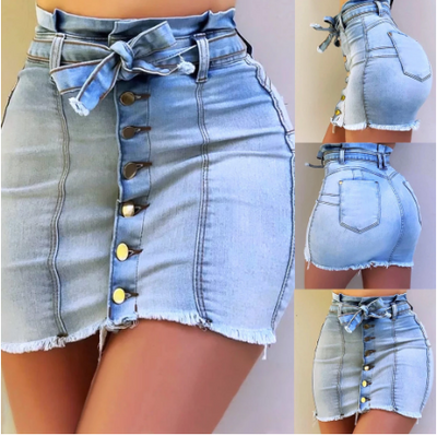 Falda Denim Cintura Alta con Cordones y Tela Elástica - Image 5