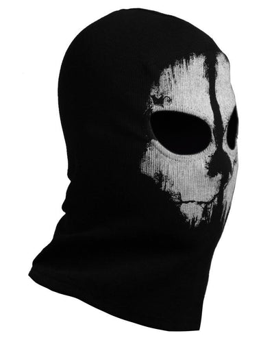 Black balaclava with a white skull face print, featuring dark eye holes, ideal for Halloween or cold weather. - Image 4