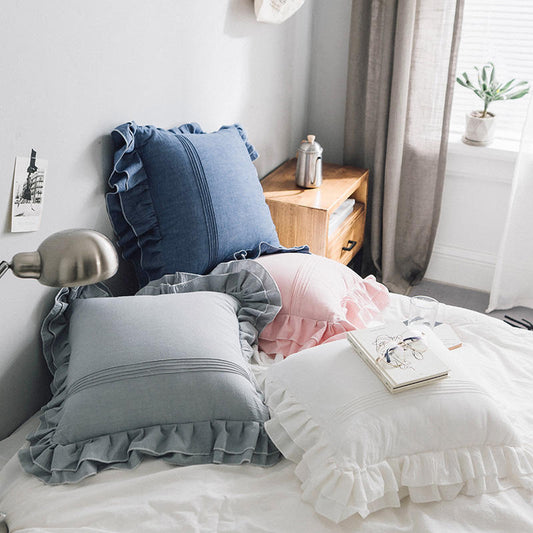 Funda de Almohada Pequeña de Algodón Puro con Volantes