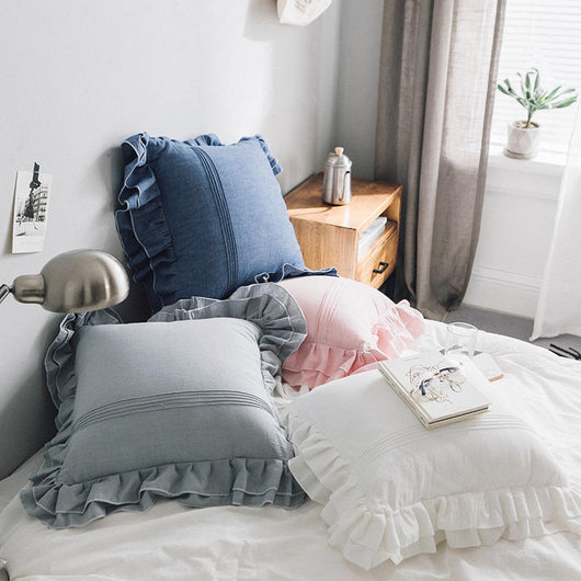 Funda de Almohada Pequeña de Algodón Puro con Volantes
