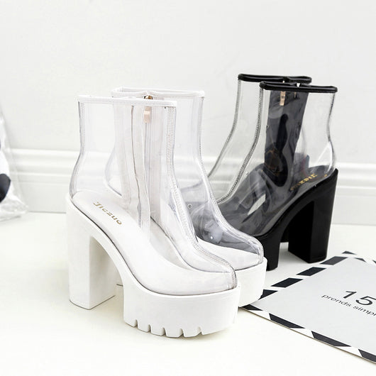 Botas de Tacón Alto Transparente Impermeables con Plataforma Gruesa - Image 6