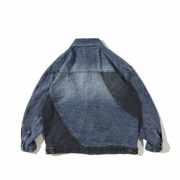 Chaqueta Denim Patchwork Vintage Bicolor Efecto Lavado