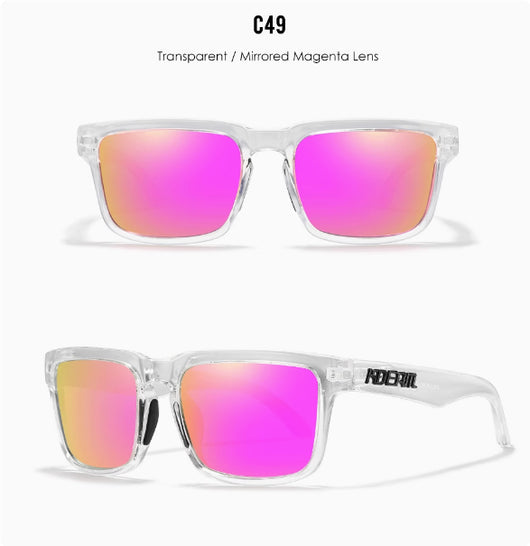 Men's and women's dazzling blue and black striped polarized sunglasses with gray lenses and a black case. - Image 42