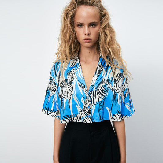Blusa Estampada de Moda Europea y Americana para Mujer - Manga Corta de Verano