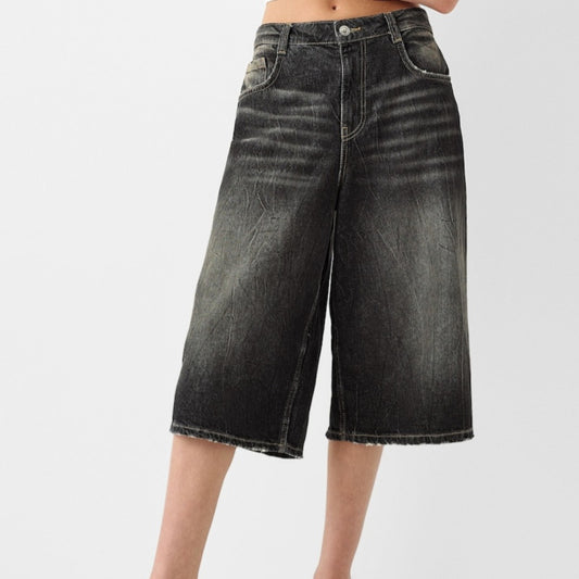 Pantalón Cropped Denim Cintura Baja Holgado