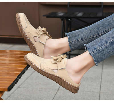 Pantuflas Cerradas de Encaje Artesanales para Mujer con Costura Retro - Image 28