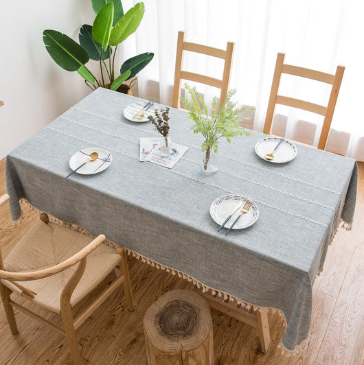 Mantel de Comedor Rayas de Algodón Lino con Bordado y Borlas - Image 4