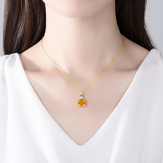 Collar de Plata S925 con Circonita Corte Pagoda Cuadrada y Cadena Onda Marina - Image 7