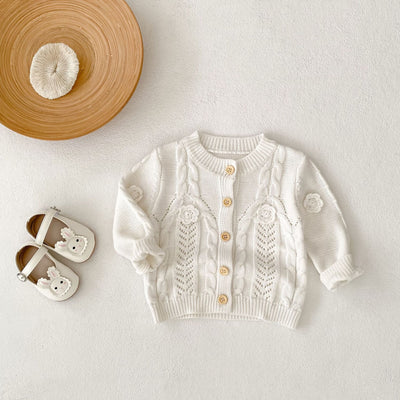 Chaqueta de Punto Tejida a Mano con Flores para Bebé Niña - Algodón Puro - Image 8