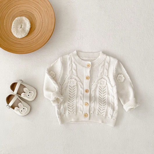 Chaqueta de Punto Tejida a Mano con Flores para Bebé Niña - Algodón Puro - Image 8