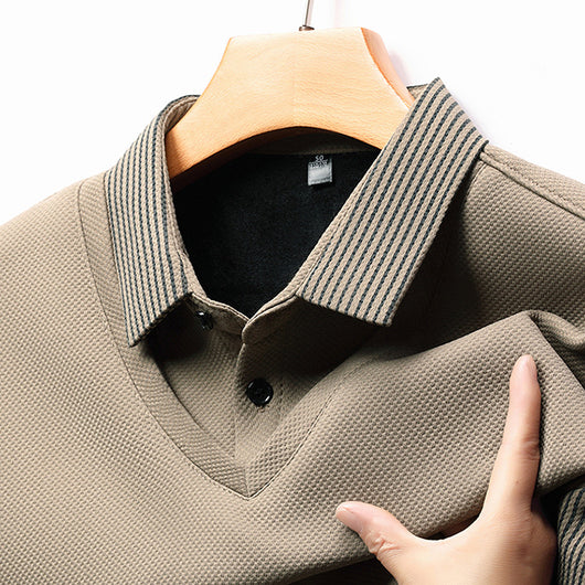 Playera Casual de Negocios con Efecto Dos Piezas y Mangas Rayadas - Image 26