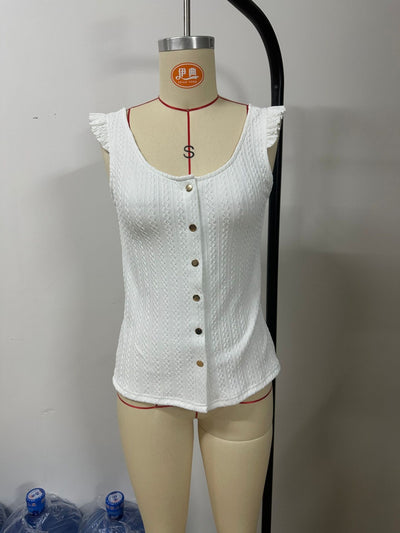 Blusa Sin Mangas Cuello Redondo con Volantes en Colores Sólidos - Image 10
