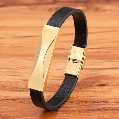 Pulsera de Cuero para Hombre con Acero Inoxidable y Patrón Geométrico - Image 6