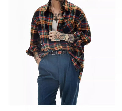 Camisa Retro Americana a Cuadros con Bloques de Color - Image 18
