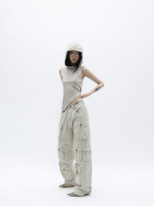Pantalón Vintage de Pierna Ancha con Múltiples Bolsillos para Mujer - Image 10
