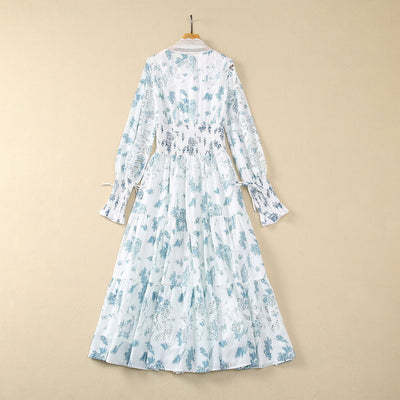 Vestido Largo de Gasa con Cintura Elástica y Mangas Largas - Image 3