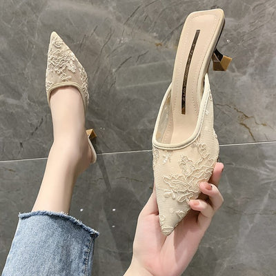 Sandalias y Pantuflas Tipo Baotou de Punta Cerrada para Mujer