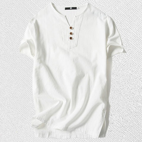 Camiseta Hombre Algodón y Lino Suelta