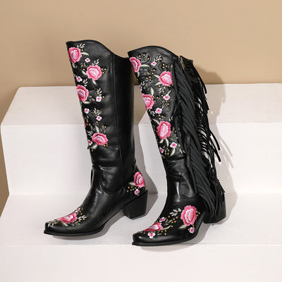 Botas Vaqueras Altas con Bordados y Flecos en Mangas - Image 13
