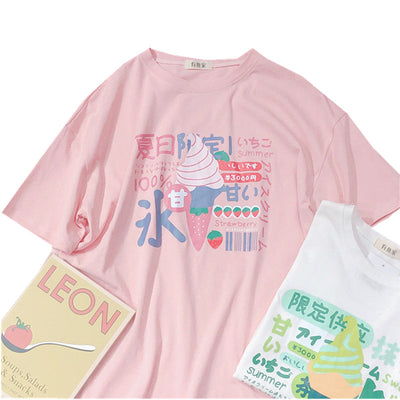 Playera Suelta con Estampado Kawaii de Manga Corta - Image 11