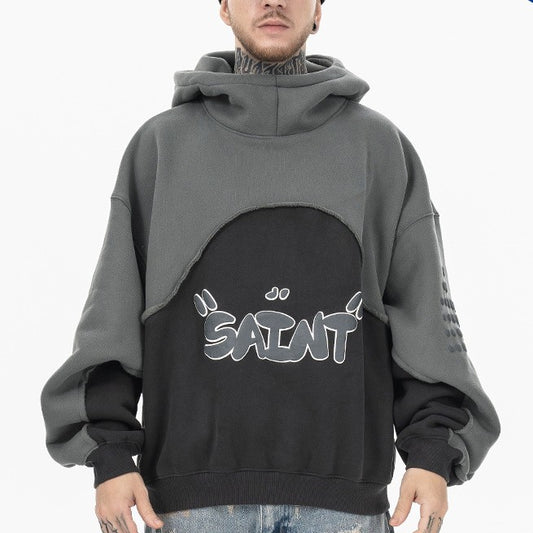 Sudadera con Capucha Acolchada de Terciopelo y Contraste de Colores