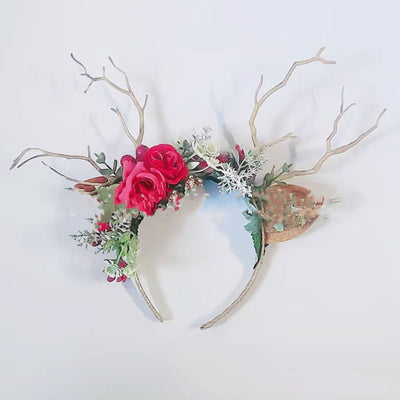 Diadema de Calavera Navideña con Flores Artificiales y Reno - Image 8