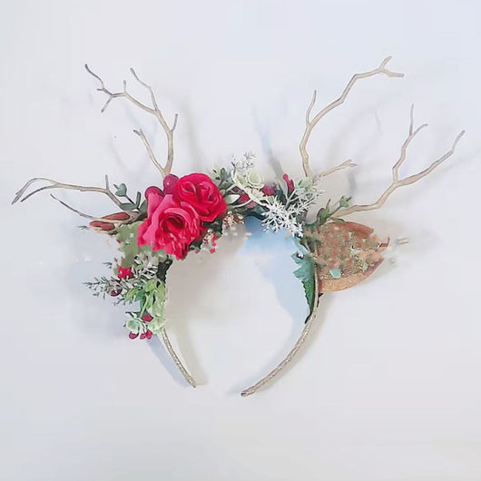 Diadema de Calavera Navideña con Flores Artificiales y Reno - Image 8